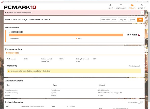 PCMark 10 Battery ProfileiModern Officeǰ