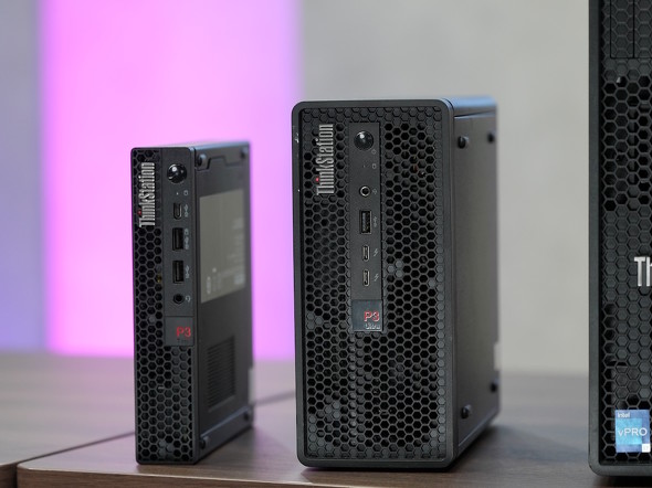 コンパクトな2モデル「ThinkStation P3 Tiny Gen 2」(左)と「ThinkStation P3 Ultra SFF Gen 2」(右)
