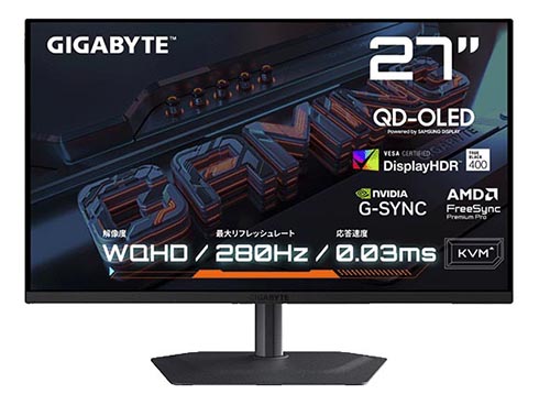GIGABYTE、280Hz駆動に対応した27型WQHD有機ELゲーミング