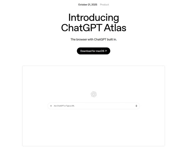 OpenAIが、Webブラウザ「ChatGPT Atlas」を発表した