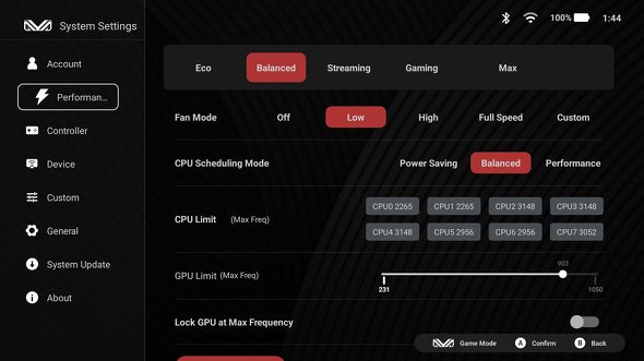 �p�t�H�[�}���X���[�h�Ȃǂ̐ݒ���