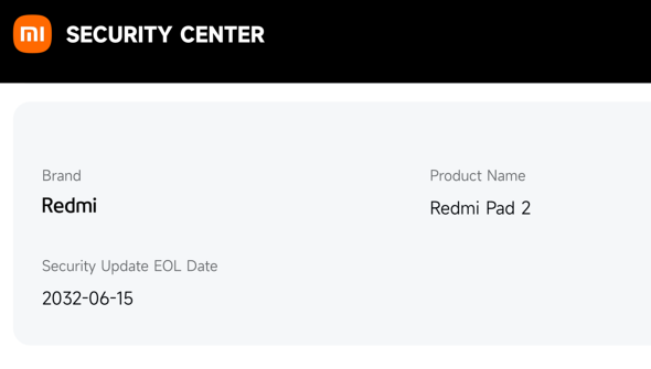 Xiaomi公式Webサイトより。2025年6月発売なので、7年間ということになります