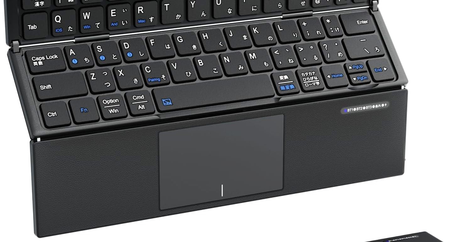 EWIN ワイヤレスキーボード 折り畳み式 三つ折り JIS日本語標準配列 Color:ブラック Ewin 折りたたみ式 Bluetooth5.1 キーボード 日本語