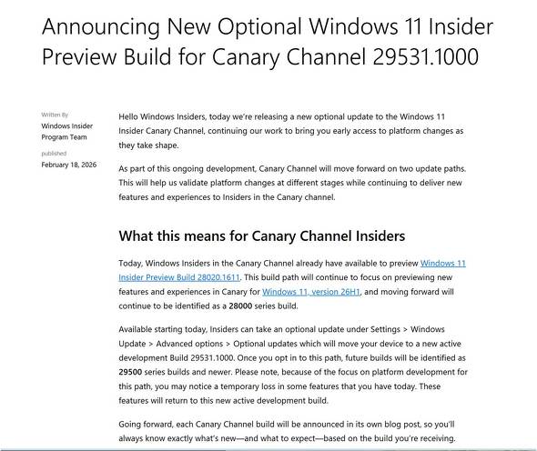 Windows Insider Preview��Canary Channel�ł̍��m�i2��18���j