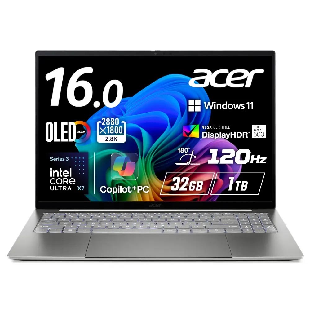 エイサー、Core Ultra X7を搭載したCopilot+ PC準拠の16型ノート