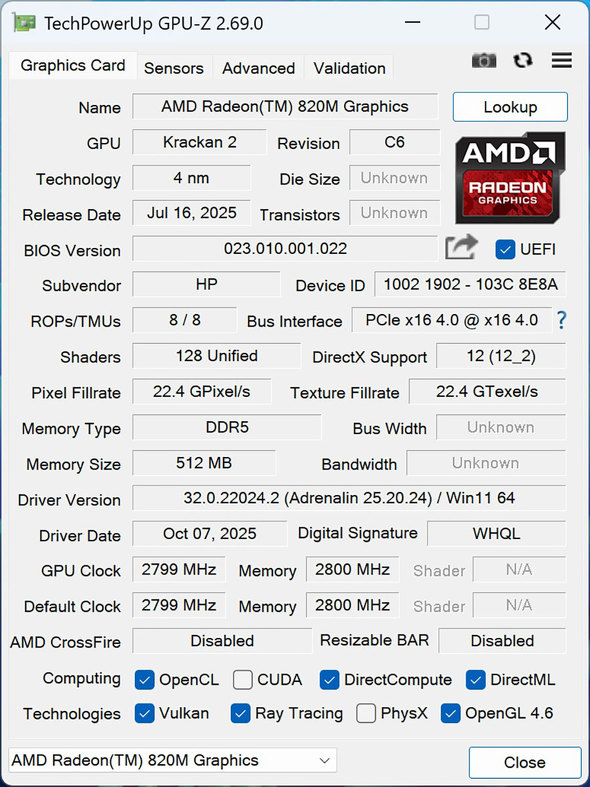 Ryzen AI 5 330�́AGPU�R�A�Ƃ���Radeon 820 Graphics�𓝍����Ă���