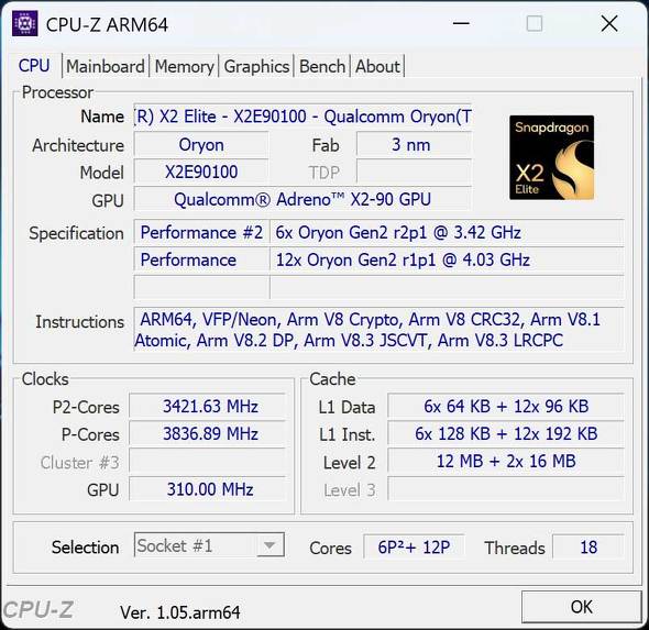 CPUはQualcommのSnapdragon X2 Elite（X2E-90-100）