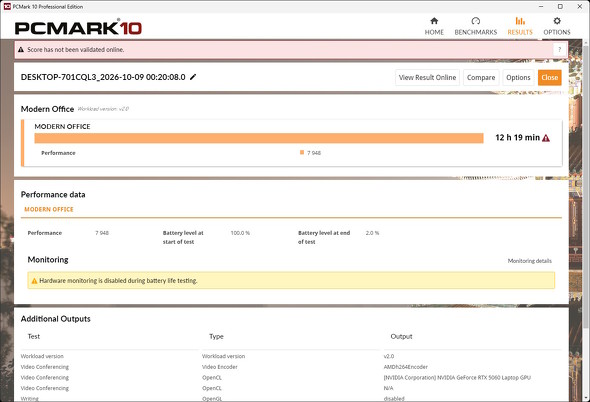 PCMark 10 Modern Office Battery Life Test